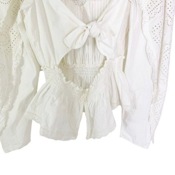 NWT Sea New York Vienne Eyelet Lace Open Back Cotton Blouse White Size 8 - Picture 12 of 15